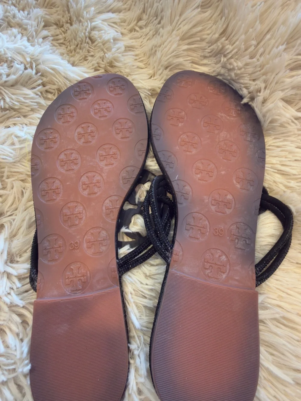 Tory Burch Black Glitter Logo Thong Sandals New no box